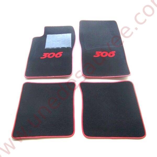 TAPIS DE SOL - REVÊTEMENT POUR MOQUETTE EN VELOURS AVEC TALONNETTE ET COUTURES SIMILI CUIR DE PEUGEOT 306 BERLINE