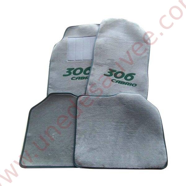 TAPIS DE SOL - REVÊTEMENT POUR MOQUETTE EN VELOURS AVEC TALONNETTE ET COUTURES SIMILI CUIR DE PEUGEOT 306 CABRIOLET