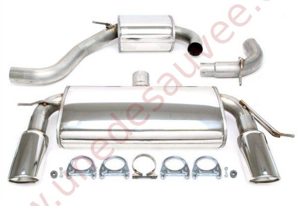 LIGNE D’ÉCHAPPEMENT SPORT INOX DUPLEX 02VW020-10D DOUBLE SORTIE RONDE 1X100 MM GAUCHE / DROITE POUR VW GOLF V ET VI TYPE 1K / 5K AINSI QUE AUDI A3 TYPE 8P DEPUIS 2003