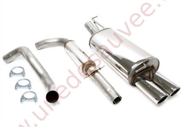 LIGNE D’ÉCHAPPEMENT SPORT INOX DOUBLE SORTIE RONDE 2X80 MM 02VW025-8 POUR AUDI A3 TYPE 8L 1.8T ET 1.9 SDI/TDI 1996-2003 (HORS QUATTRO) AINSI QUE VW GOLF IV TYPE 1J 1997-2005 (HORS 4MOTION ET BREAK) ET VW NEW BEETLE TYPE 1C/9C 1998-2010
