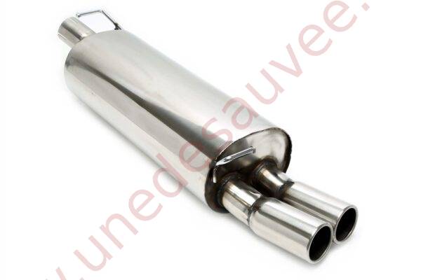 SILENCIEUX ARRIÈRE D’ÉCHAPPEMENT INOX DOUBLE SORTIE RONDE BORDÉE 2X76 MM EVOG4A-ESD276 POUR AUDI A3 TYPE 8L (HORS QUATTRO) AINSI QUE SEAT LEON TYPE 1M (HORS 4X4 ET CUPRA) ET VW GOLF IV TYPE 1J 1996-2005 (HORS 4MOTION ET BREAK)