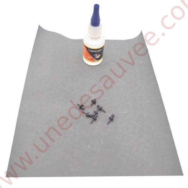 KIT COLLE SPECIALE GLUE + FEUILLE ABRASIVE 2000 POUR PONCER A L'EAU + RIVETS