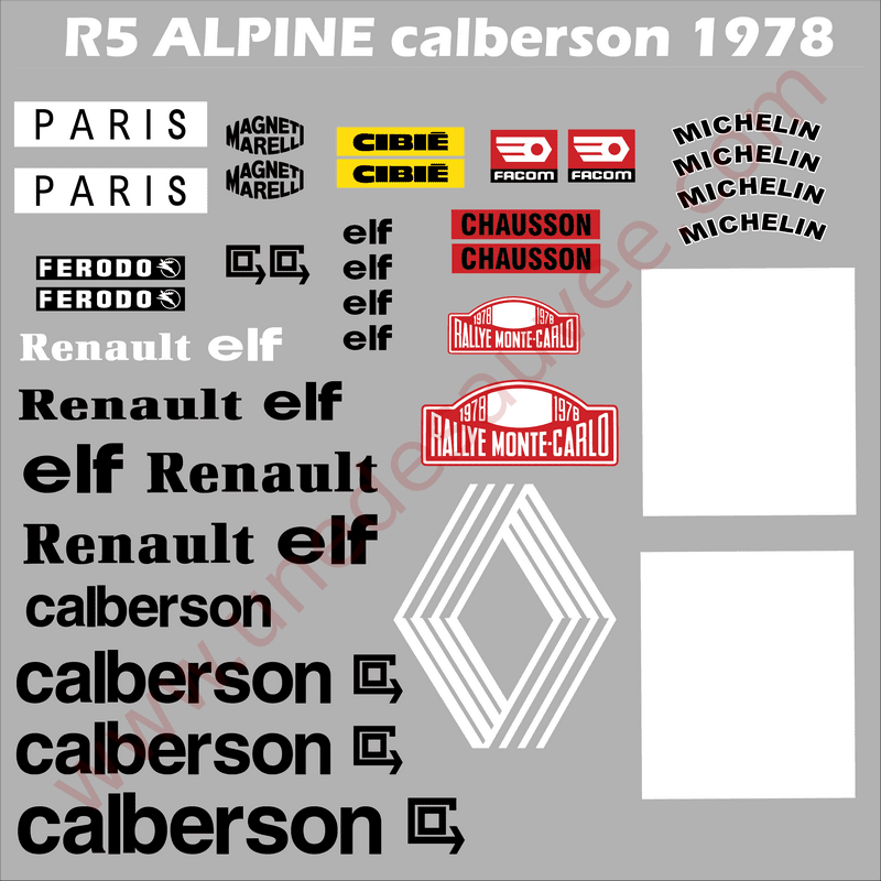 KIT COMPLET DÉCORATION D'AUTOCOLLANTS - STICKERS POUR RENAULT 5 ALPINE " CALBERSON " DE 1978