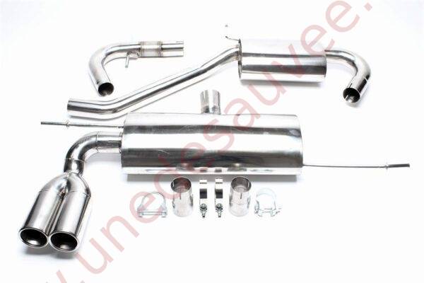 LIGNE D’ÉCHAPPEMENT SPORT INOX 2×76 MM RONDE BORDÉE EVOG5AE276 POUR AUDI A3 TYPE 8P (HORS SPORTBACK) AINSI QUE VW GOLF V TYPE 1K ET GOLF PLUS TYPE 1KP (2003–2013)