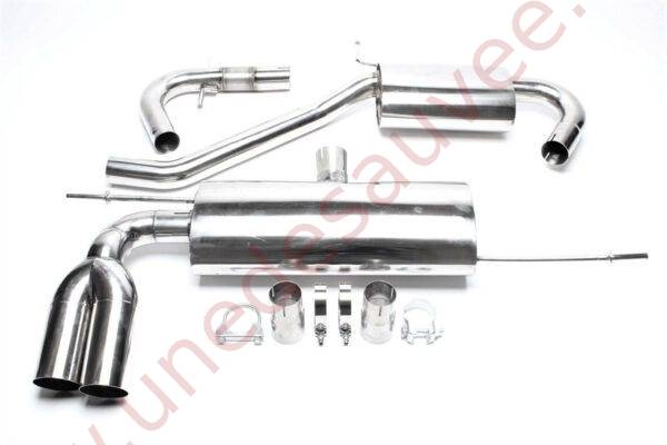 LIGNE D’ÉCHAPPEMENT SPORT INOX 2×76 MM SORTIES RONDES COUPÉES EVOG5AE276S-1 POUR AUDI A3 TYPE 8P (HORS SPORTBACK) AINSI QUE VW GOLF V TYPE 1K ET GOLF PLUS TYPE 1KP DE 2003 À 2013