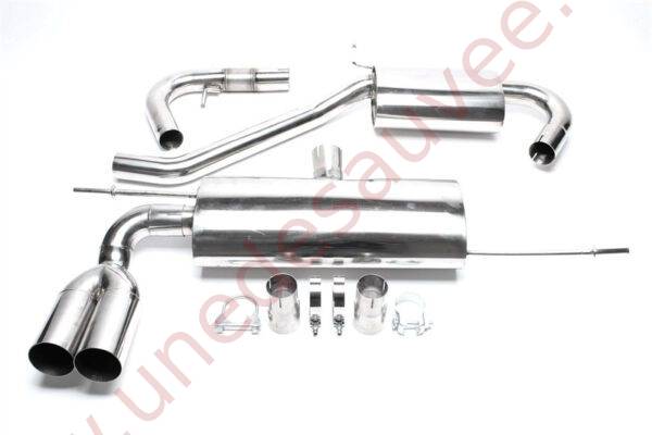 LIGNE D’ÉCHAPPEMENT SPORT INOX 2×76 MM SORTIES RONDES COUPÉES EVOG5AE276S POUR AUDI A3 TYPE 8P (HORS SPORTBACK) AINSI QUE VW GOLF V TYPE 1K ET GOLF PLUS TYPE 1KP DE 2003 À 2013