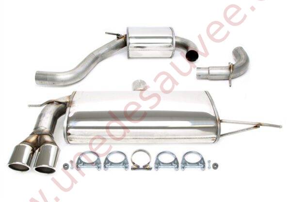 LIGNE D’ÉCHAPPEMENT SPORT INOX DOUBLE SORTIE RONDE 2×80 MM – RÉF. 02VW019-8 – POUR VW GOLF V VI TYPE 1K 5K AINSI QUE AUDI A3 TYPE 8P (2003–2012)