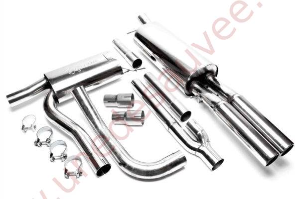 LIGNE D’ÉCHAPPEMENT SPORT INOX DOUBLE SORTIE RONDE BORDÉE 2×76 MM EVOA4AE276 POUR AUDI A4 TYPE B5 LIMOUSINE ET AVANT (1994–2001) HORS QUATTRO