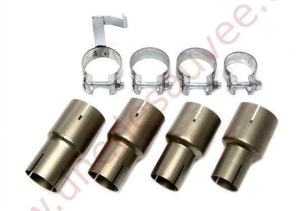 KIT DE MONTAGE ÉCHAPPEMENT INOX AVEC RÉDUCTEURS 42–55 MM VERS 63,5 MM EVOG1A-ANBAUKIT POUR VW GOLF 1 CABRIOLET TYPE 155 / SCIROCCO 2 TYPE 53B (1984–1993)