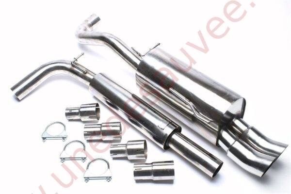 LIGNE D’ÉCHAPPEMENT SPORT INOX DOUBLE SORTIE DTM 2×76 MM EVOLUAED76 POUR SEAT AROSA 6H / VW LUPO 6X 6E (1997–2005)