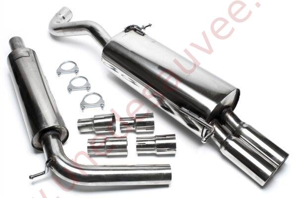 LIGNE D’ÉCHAPPEMENT SPORT INOX DOUBLE SORTIE RONDE 2×76 MM EVOP5AE276 POUR SKODA FABIA I 6Y / VW POLO 9N SAUF BERLINE ET BREAK (1999–2009)