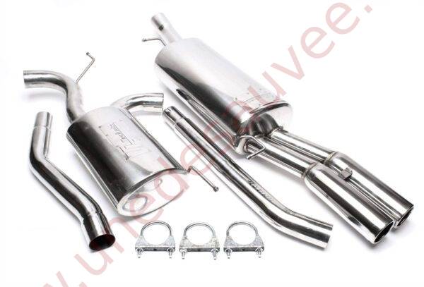 LIGNE D’ÉCHAPPEMENT SPORT INOX DOUBLE SORTIE RONDE BORDÉE 2×76 MM EVOA6AE276 POUR AUDI A6 TYPE C5 (4B) LIMOUSINE ET AVANT 1.8T / 1.9 TDI / 2.5 TDI (1997–2005) HORS QUATTRO