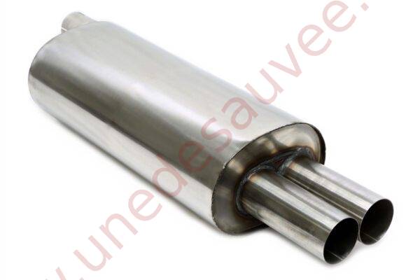 SILENCIEUX ARRIÈRE ÉCHAPPEMENT INOX DOUBLE SORTIE RONDE DROITE 2×76 MM EVOE466A-ESD276S POUR BMW SÉRIE 3 TYPE E46 BERLINE, COUPÉ, CABRIOLET ET TOURING 320i 323i 328i (1998–2001)