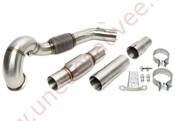 DOWNPIPE INOX AVEC CATALYSEUR SPORT 3 POUCES RÉFÉRENCE 06VW014 POUR AUDI A3 8V / SEAT LEON 5F / SKODA OCTAVIA 5E / SUPERB 3T / VOLKSWAGEN GOLF 7 AU / PASSAT B8 1.8 TSI ET 2.0 TSI 180 À 310 CH (2012-2020) HORS MODÈLES 4 ROUES MOTRICES