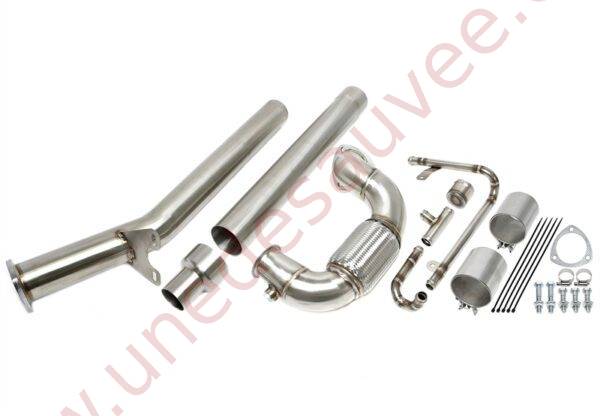 DOWNPIPE INOX AVEC FLEXIBLE 76MM RÉFÉRENCE 06VW029 POUR AUDI A3 8V / SEAT LEON 5F / SKODA OCTAVIA 5E / VOLKSWAGEN GOLF 7 AU 1.6 TDI ET 2.0 TDI 90 À 184 CH (2012-2020) HORS MODÈLES AVEC ADBLUE
