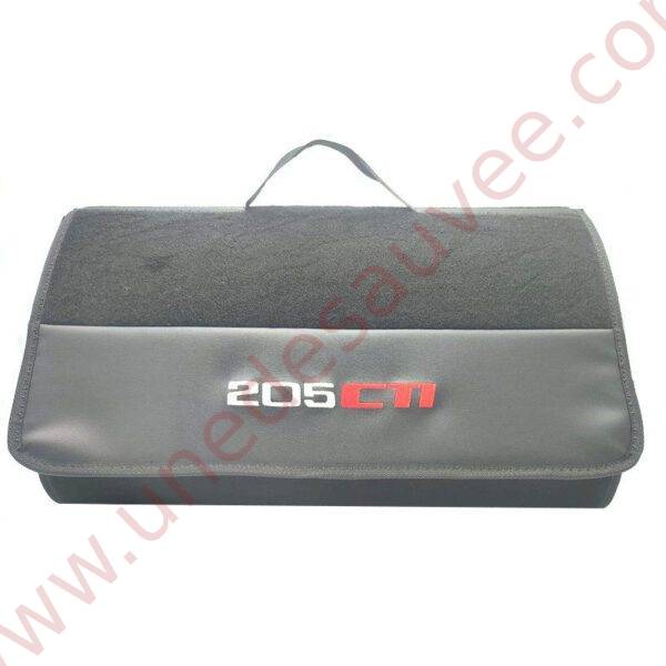 GRAND SAC DE VOYAGE POUR COFFRE EN TISSU ET SIMILI CUIR BRODE " 205 CTI " AVEC SCRATCH POUR PEUGEOT 205 CTI