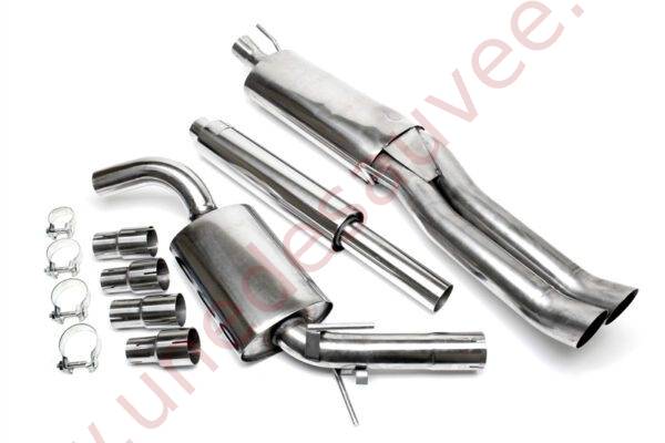 LIGNE D’ÉCHAPPEMENT SPORT INOX DOUBLE SORTIE DTM 2×76 MM EVOG3VAED76 POUR VOLKSWAGEN GOLF 3 VARIANT / VENTO TYPE 1H HORS SYNCRO / VR6 (1991–1999)