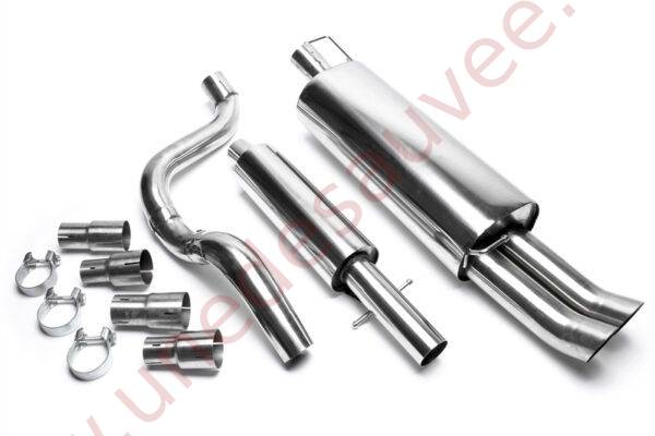 LIGNE D’ÉCHAPPEMENT SPORT INOX DOUBLE SORTIE DTM 2×76 MM EVOG4AED76 POUR AUDI A3 8L / SEAT LEON 1M / VOLKSWAGEN GOLF 4 1J HORS QUATTRO / 4X4 / CUPRA / 4MOTION / VARIANT (1996–2005)