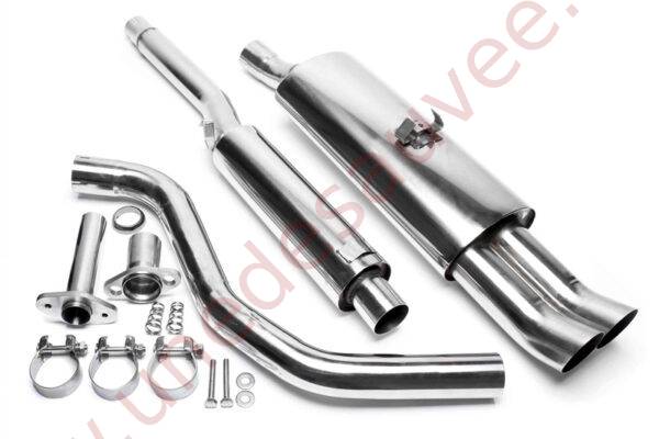 LIGNE D’ÉCHAPPEMENT SPORT INOX DOUBLE SORTIE DTM 2×76 MM EVOP3AED76 POUR VOLKSWAGEN POLO 86C / POLO COUPÉ / POLO CLASSIC 1.0 / 1.3 AVEC CATALYSEUR (1987-1994)