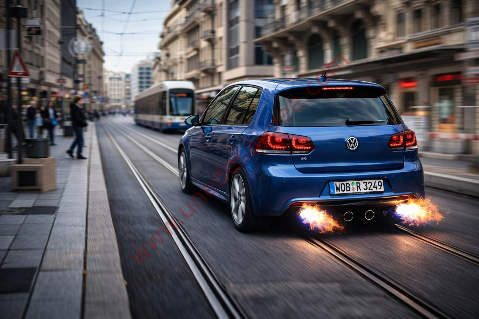 Illustration stylisée Golf 6 R avec ligne d’échappement sport