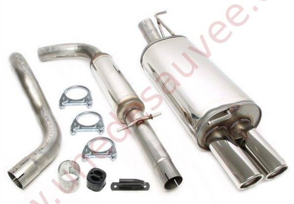 LIGNE D’ÉCHAPPEMENT SPORT INOX DOUBLE SORTIE RONDE 2×80 MM 02VW023-8 POUR AUDI A3 8L / VOLKSWAGEN GOLF 4 1J / NEW BEETLE 1C 9C 1.4 / 1.6 / 1.8 / 1.8T / 2.0 / 2.3 V5 / 1.9 SDI / 1.9 TDI HORS QUATTRO / 4MOTION / VARIANT (1996–2010)