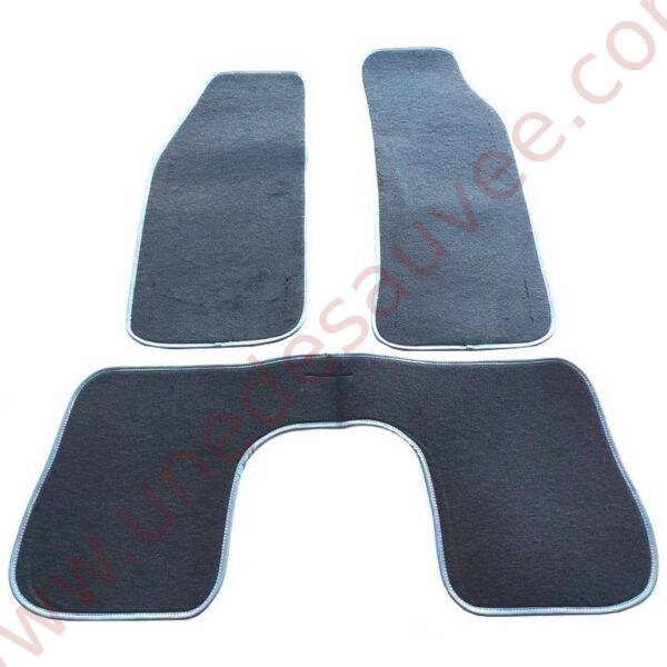 TAPIS POUR PROTECTION DE MOQUETTE EN VELOURS NOIR ET SURJET EN SIMILI NOIR AVEC COUTURE MULTICOLORE POUR PEUGEOT 205 CTI, CJ ET AUTRES MODELES 205 CABRIOLET