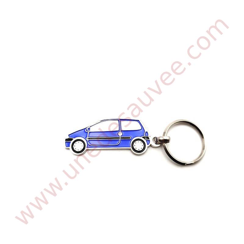 PORTE-CLEFS EN METAL RENAULT TWINGO DE COULEUR BLEU ROY PEINTURE STYLE EMAILLEE