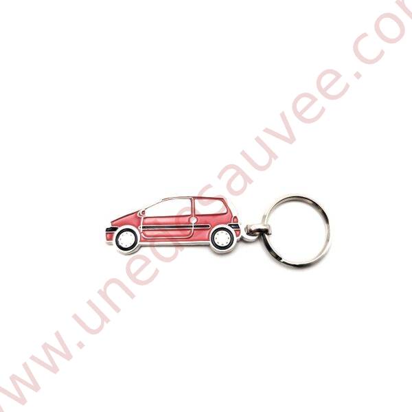 PORTE-CLEFS EN METAL RENAULT TWINGO DE COULEUR ROUGE CORAIL PEINTURE STYLE EMAILLEE