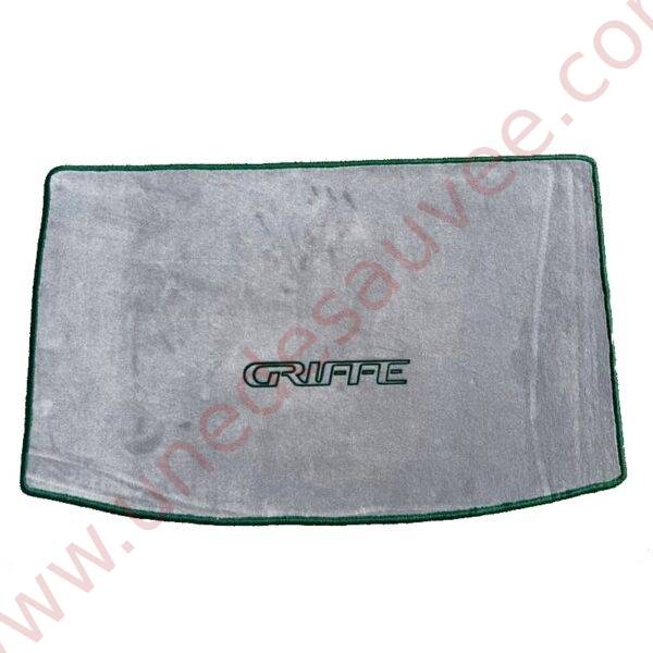 TAPIS DE COFFRE EN VELOURS DE COULEUR GRIS / SURTAPIS AVEC ECRITURE ET COUTURES VERTE POUR PEUGEOT 205 GTI 1.9 GRIFFE