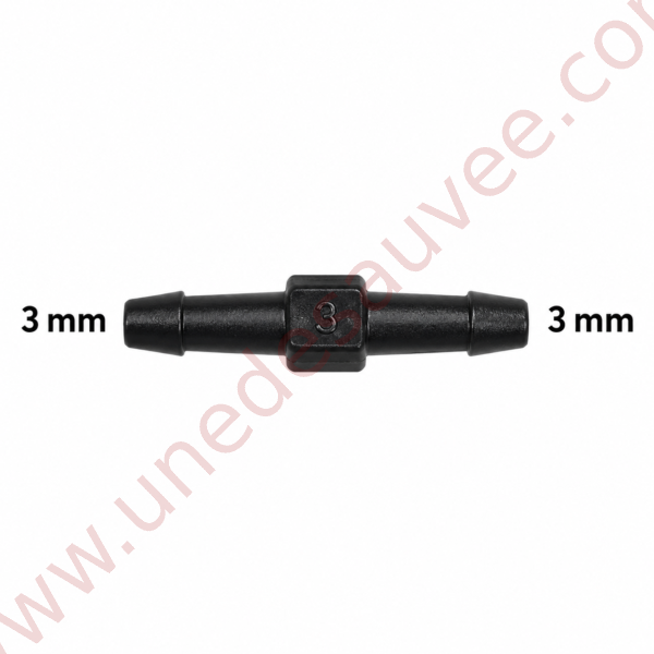 RACCORD DROIT UNIVERSEL POUR TUYAU ET DURITE, LONGUEUR 25 MM, DIAMÈTRE 3 MM