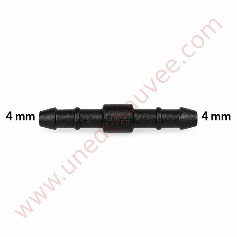 RACCORD DROIT UNIVERSEL TUYAU / DURITE LONGUEUR 38 MM - DIAMÈTRE 4 MM